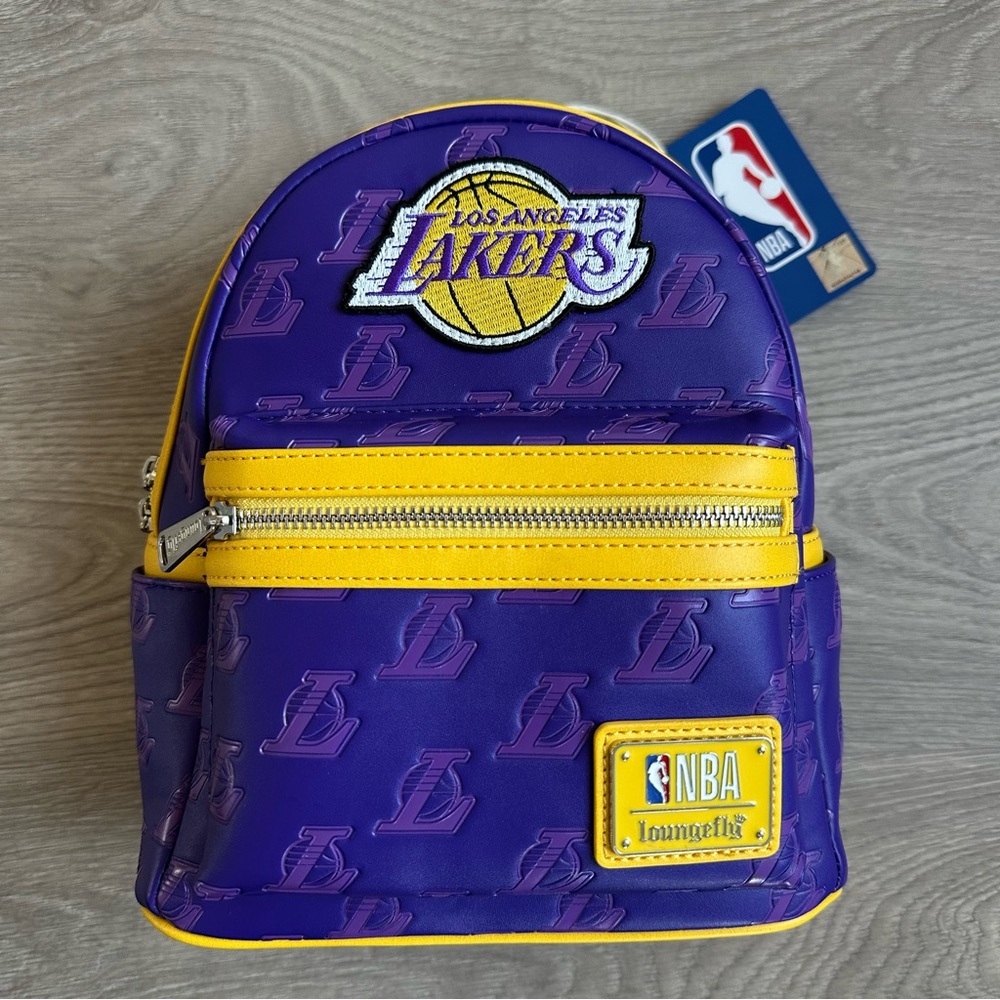 🆕 Loungefly x NBA Los Angeles Lakers Debossed Logo Vegan Leather Mini Backpack